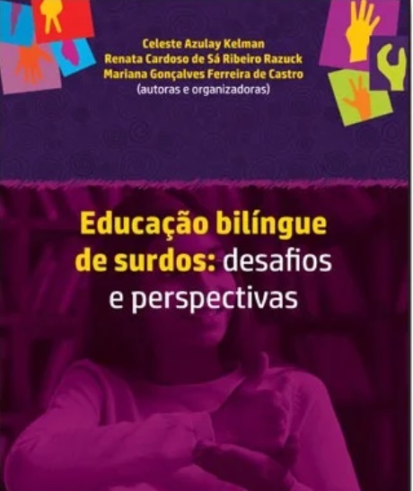 Capa do livro roxa, com muitas mãos coloridas espalhadas